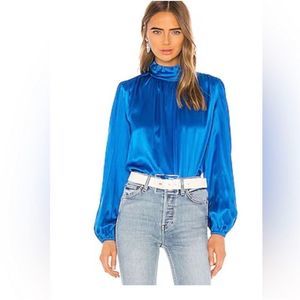 Divine Heritage Revolve Medium Turtleneck 100% Silk Blouse in Azure Blue